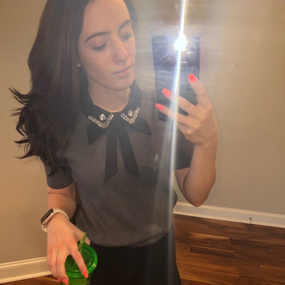 Grey Academia Sweater Short Sleeve w/ Lapels - Picture 2 of 2